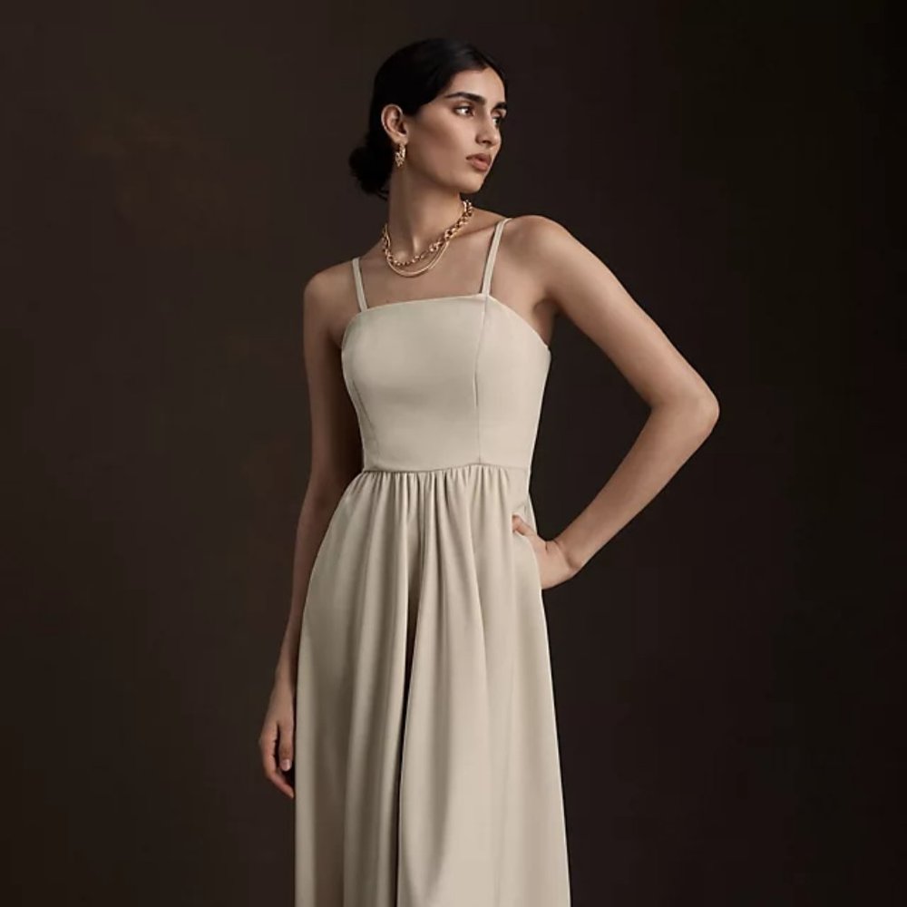 BHLDN ELSIE STRAIGHT-NECK SATIN A-LINE GOWN - Picture 1 of 4